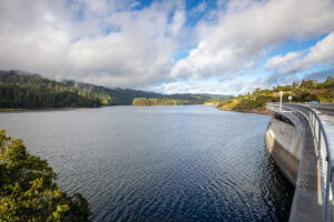 Lower Cystal Springs Dam and Crystal Springs Reservoir.