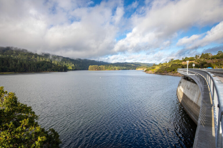 Lower Cystal Springs Dam and Crystal Springs Reservoir.